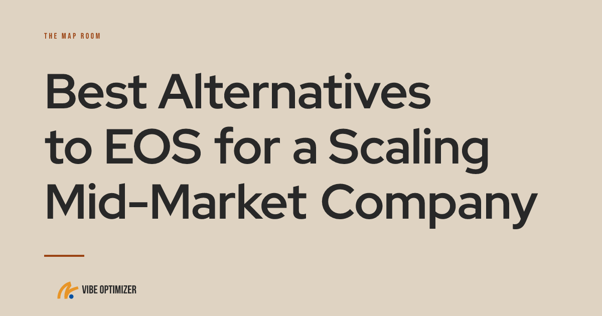Vibe Optimizer article card — "Best Alternatives to EOS for a Scaling Mid-Market Company"
