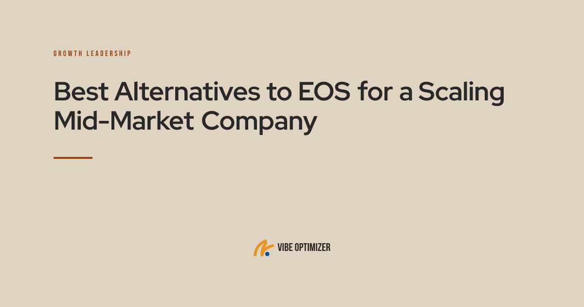 Vibe Optimizer article card — "Best Alternatives to EOS for a Scaling Mid-Market Company"
